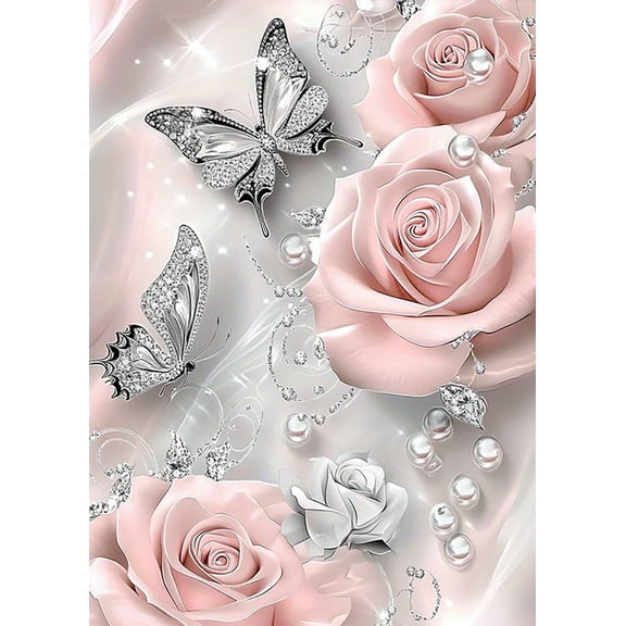 Diamond Art Painting Kits for Adults,Flower Butterfly 5D Diamond Painting Dots Art Kits for Adults Beginner, DIY Full Round Gem Crystal Art Paint by Diamond, Home Wall Decor 14x 14 in