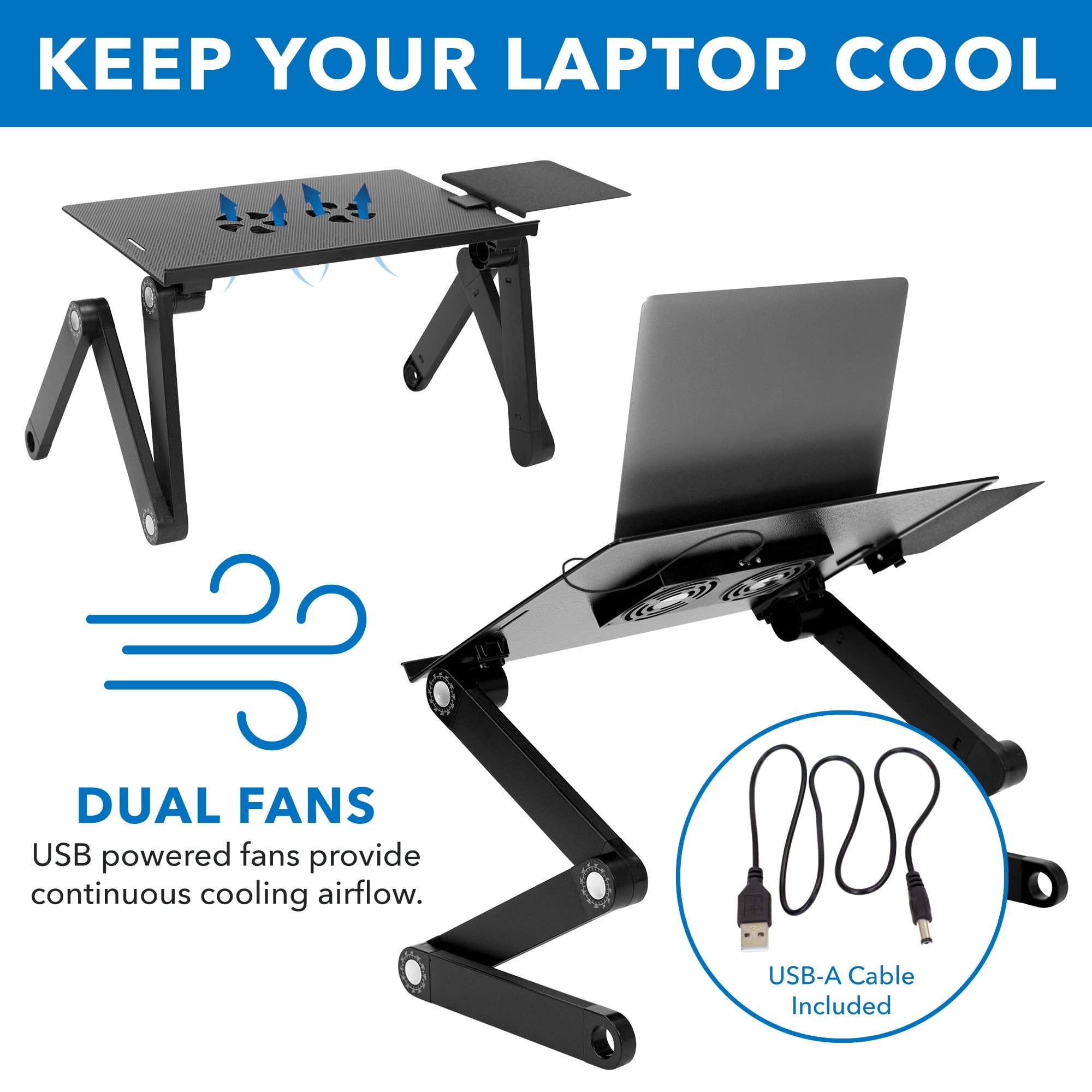 Mount-It! Adjustable Laptop Stand with Built-in Cooling Fans and Mouse Pad Tray | Portable and Lightweight
