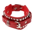 thumbnail image 2 of 2xPunk Pulsera de cuero ajustable Brazalete con cinturón ancho para hombres y mujeres Rojo 2 piezas, 2 of 8