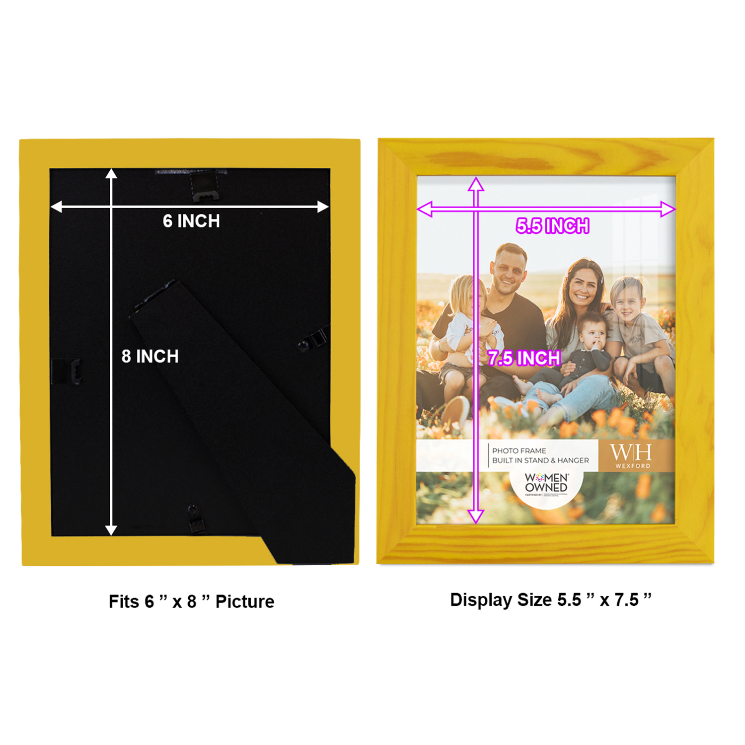 Woodgrain 6 in. x 8 in. Sunflower Yellow Picture Frame (Set of 2)