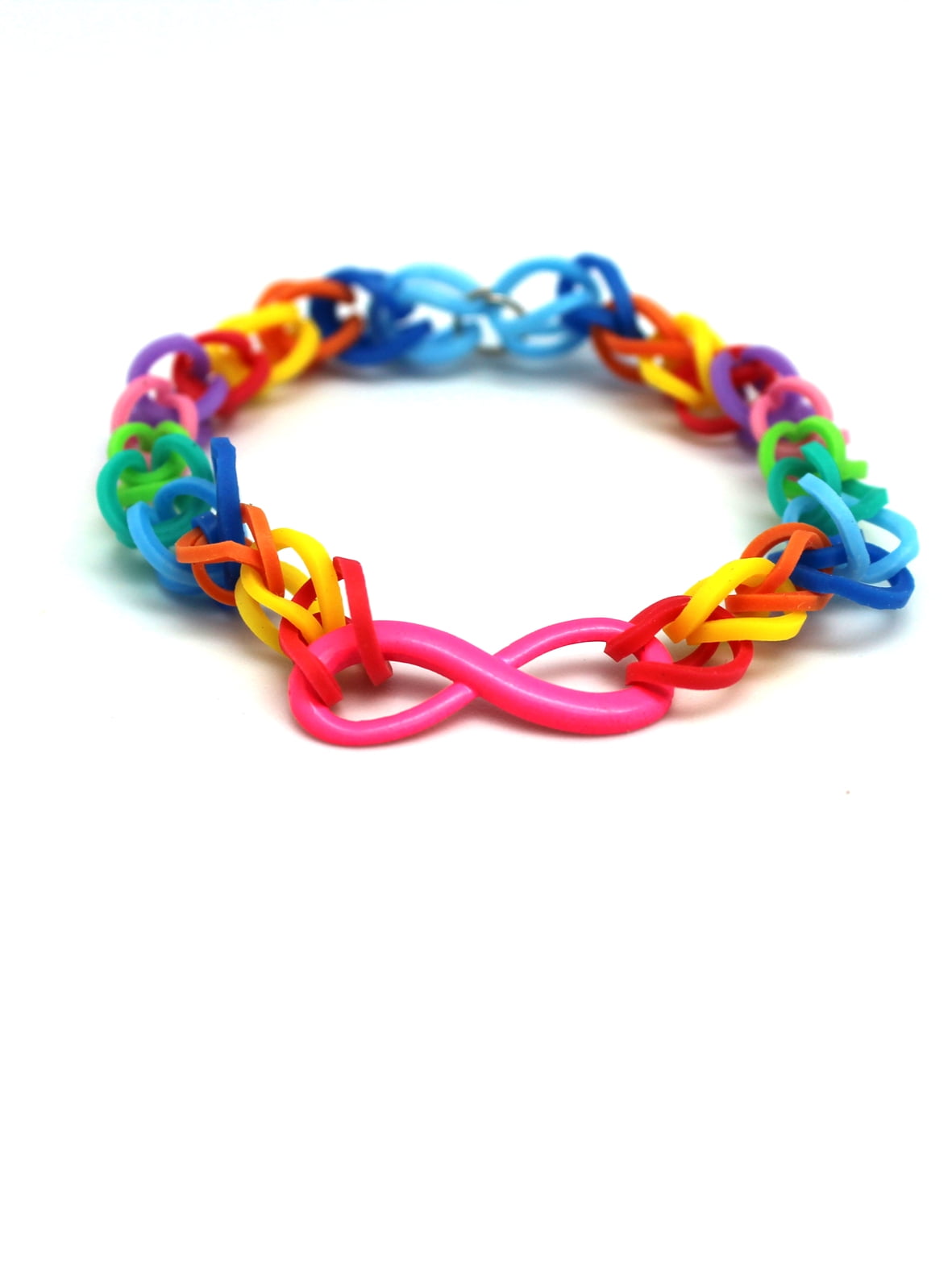 Pink Infinity Charm With Rainbow Loom Rubber Band Bracelet