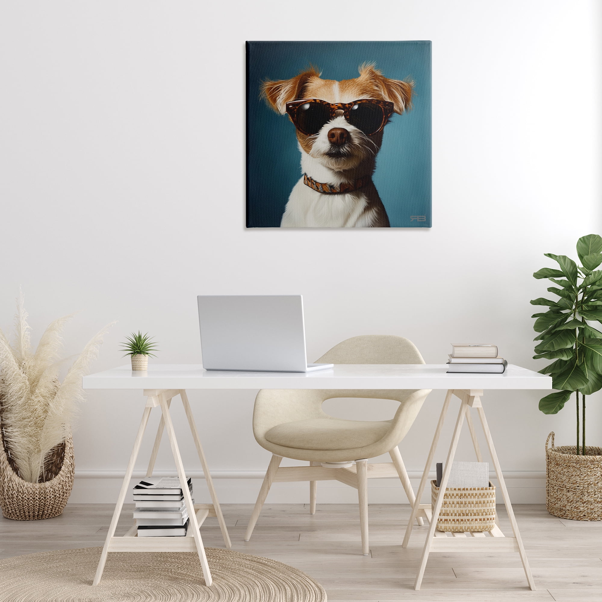 Stupell Industries Cool Dog on Blue Animals & Insects Painting Gallery Wrapped Canvas Art Print Wall Art, 30 x 30