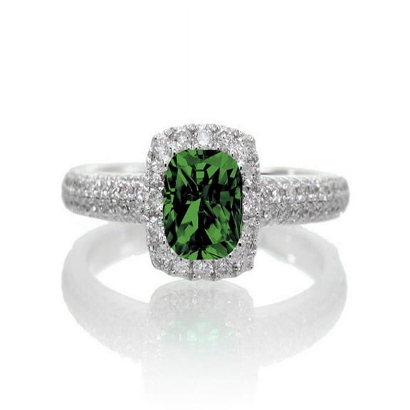 2 Carat Vintage Halo Emerald and Diamond Engagement Ring on 10k White Gold