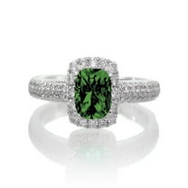 2 Carat Vintage Halo Emerald and Diamond Engagement Ring on 10k White Gold