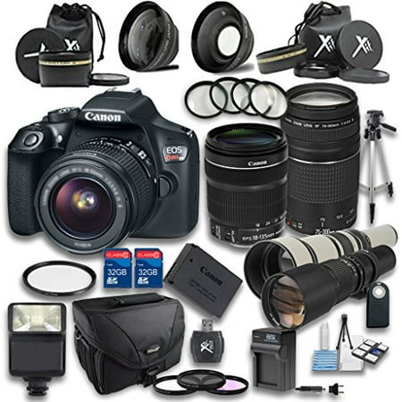 Canon T6 DSLR Camera +18-135mm IS STM Lens +EF 75-300mm f/4-5.6 III Lens + Preset 500mm f/8 Manual Focus Telephoto + 650-1300mm f/8-16 Manual Focus + Accessory Bundle - International (Best Manual Focus Camera)