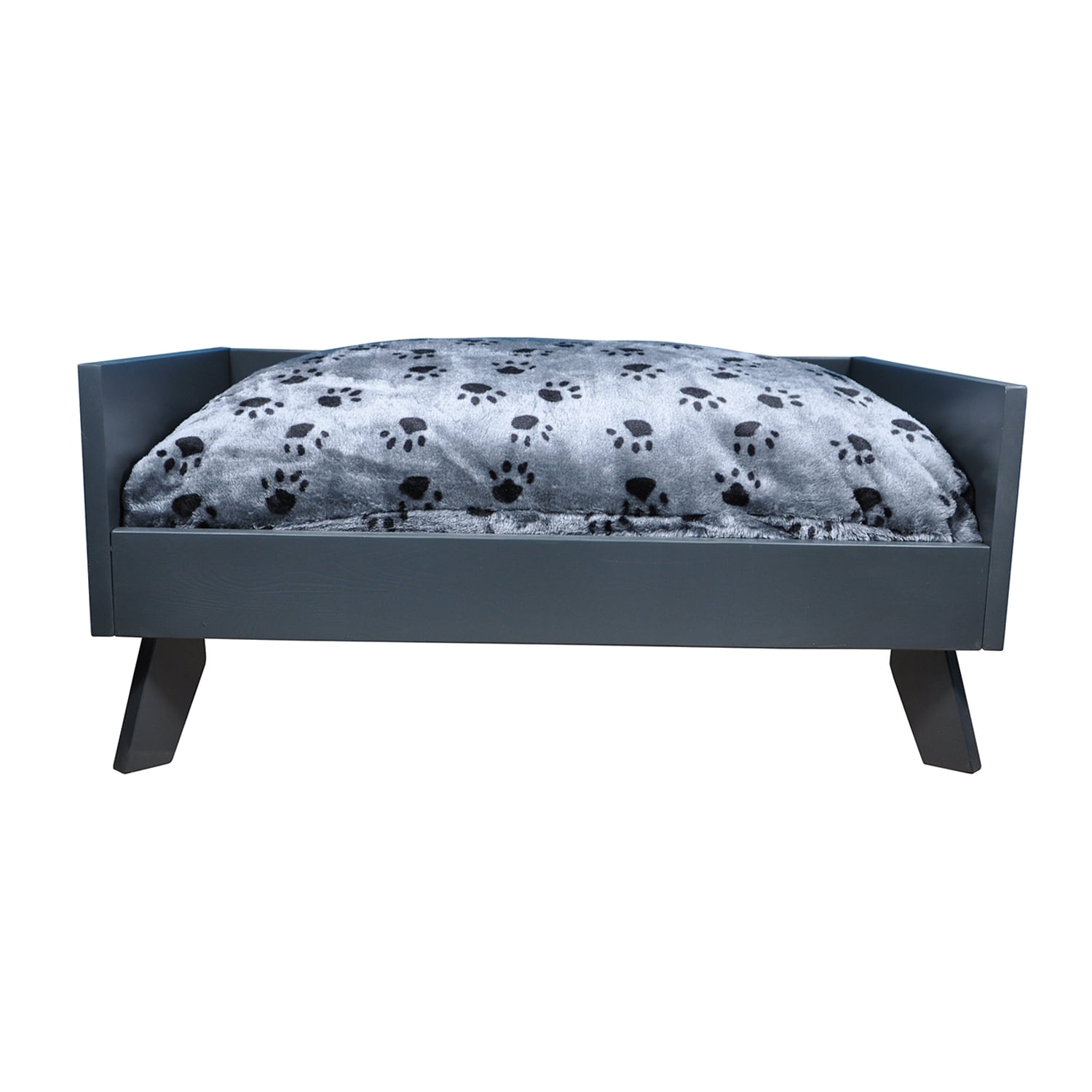 Iconic Pet Sassy Paws Raised Wooden Pet Bed with Removable Cushion for Dogs & Cats - Charcoal Gray - Large