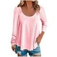 thumbnail image 2 of AXXD Womens Work Tops Pink Basic Summer 2024 Trendy Round-Neck Long Sleeve Casual T-shirt Top Solid Blouse, 2 of 6