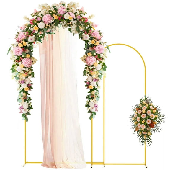 Binsuca Wedding Arch Backdrop Stand 7.2FT, 6FT Gold Metal Arch Stand Set of 2 for Birthday Party Wedding Ceremony Baby Shower Graduation Decoration