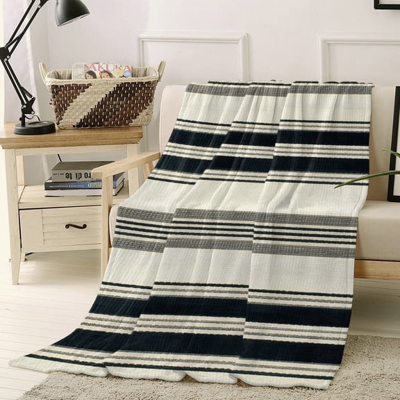 Flannel Fleece Throw Blanket, Black Stripe Retro Linen Soft Warm Fuzzy Cozy Blanket for Couch Bed Sofa Office, 40x50in
