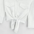 thumbnail image 4 of Women's Tie Front Tops Long Sleeve Button Up Cropped Shirts Lapel Collared Blouses with Pockets Solid Color (S, White), 4 of 5