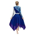 thumbnail image 5 of dPois Women's Praise Dance Dress Irregular Flowy Skirt Long Sleeve Worship Liturgical Dancewear Blue XXL, 5 of 7