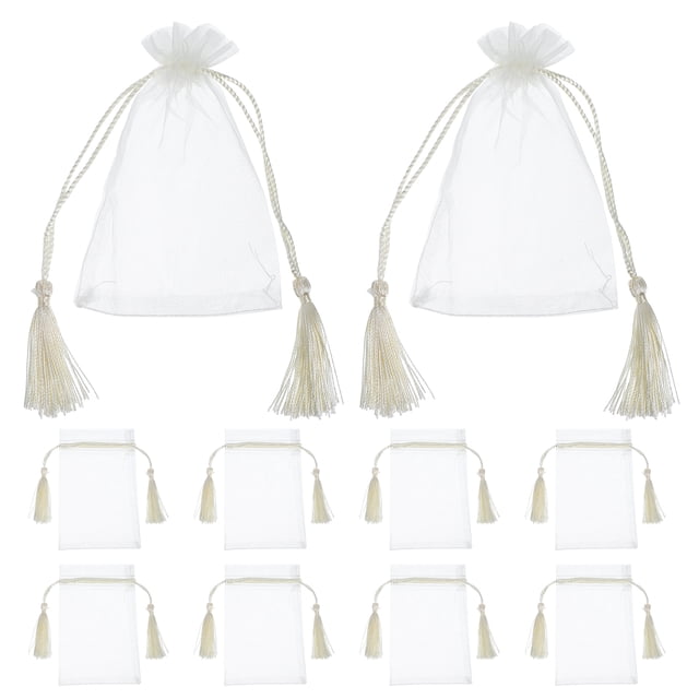 Bolsas de Organza transparentes con cordón y borlas, bolsas de Organza vacías para joyería y manualidades, exquisitos recuerdos de fiesta, 10 Uds.
