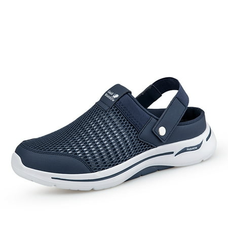 

HEBELEENA Blue Orthopedic Shoes for Men Platform Sandals Slip On Slippers Width Walking Beach Shoes