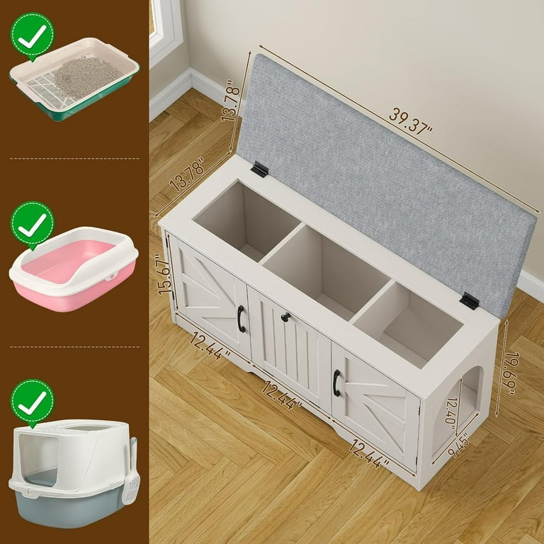 Veanerwood, Farmhouse Cat Box Litter Enclosure, with Cushion