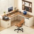 thumbnail image 3 of 63" Farmhouse L Shaped Executive Desk with Drawers & Storage Shelf, Corner Computer Desk with Power Outlets, L Shaped Office Desk with Monitor Stand, Printer Shelf, Antique White, 3 of 9