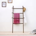 thumbnail image 6 of MyGift 5 Foot Wall-Leaning Dark Brown Wood Blanket and Towel Rack Ladder Shelf, 6 of 7
