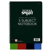 School Smart Spiral Non-Perforated 5 Subject Wide Ruled Notebook, 10-1/2 x 8 Inches