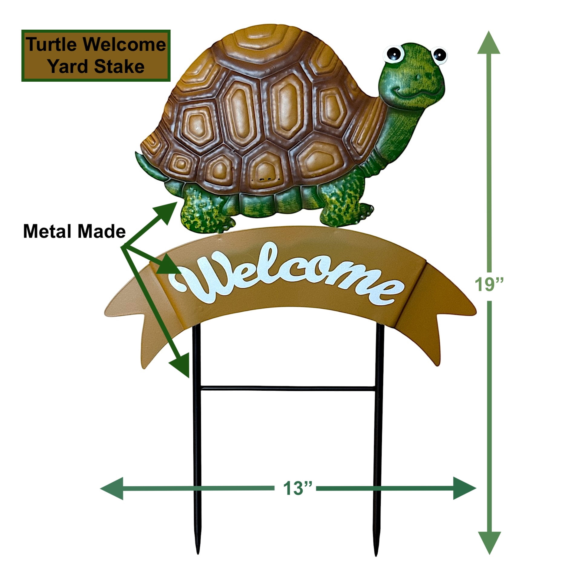 Metal Turtle Welcome Garden Stake Outdoor Lawn Yard Decoration 19 x 13 Inch Decor Welcome Sign for Patio Walkway Flower Bed Porch Patio Landscape