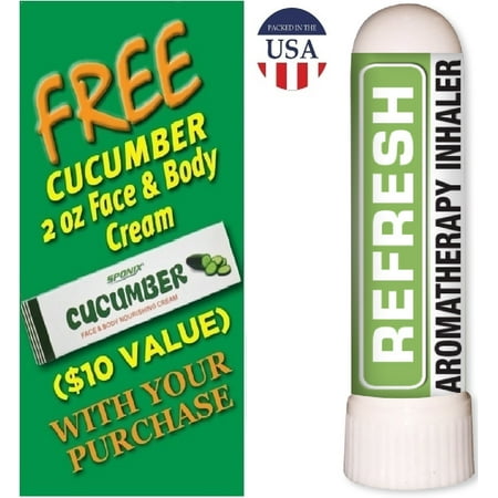 100 Ml Face - Organic Aromatherapy Refresh Nasal Inhaler - Made with 100% Organic Essential Oils - 0.7 ml - with FREE Cucumber Face & Body Nourishing Cream by Sponix