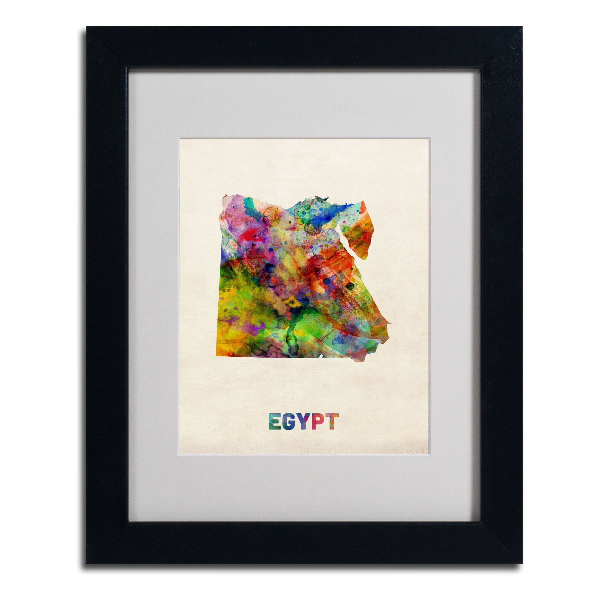 "Egypt Watercolor Map" Framed Canvas Art by Michael Tompsett, Black Frame