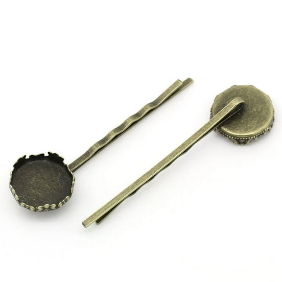 H030 - 10 pcs. - Antique Bronze Hair Bobby Pins Cabochons Bezels - 62mm x 17mm (2.45" x 0.67") - 16mm Glue Pad