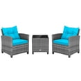thumbnail image 4 of Gymax Set of 3 Rattan Furniture Bistro Set Cushioned Sofas Side Table Armrest Turquoise, 4 of 4