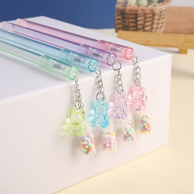 4pcs Creative Cartoon Bear Drift Bottle Pendant Erasable Gel Pen Small Fresh And Lovely Pendant Signature Pen Student Stationery.