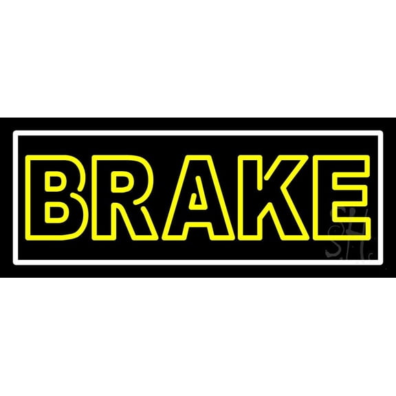 Yellow Brake With Border LED Neon Sign 13 x 32 - inches, Clear Edge Cut Acrylic Backing, with Dimmer - Bright and Premium built indoor LED Neon Sign for automotive store, and mall.