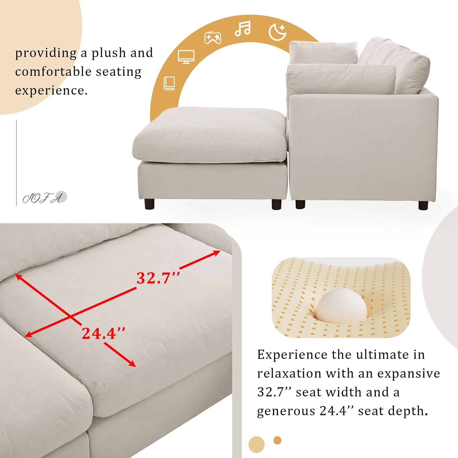 Kadyn Upholstery Convertible Sectional Sofa, L Shaped Couch with Reversible Chaise for Bedroom, Beige
