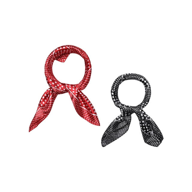INSPIRE CHIC 2 Pcs 50cm Foulard Carré en Satin Imprimé pour Femmes, Foulard pour Cheveux, Foulard de Cou 19.69*19.69 Pouces(L*W) Points Rouges&Points Noirs