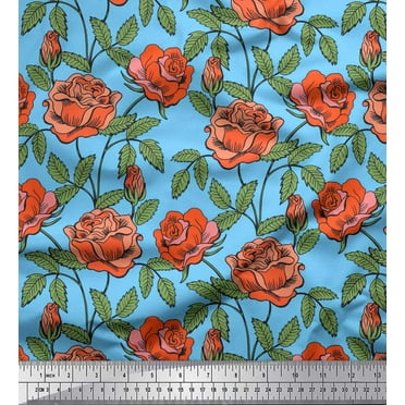Soimoi Cotton Duck Fabric Leaves & Rose Floral Fabric Prints By Yard 42 Inch Wide