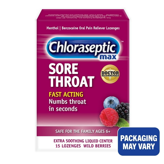 Chloraseptic Max Strength Sore Throat Lozenges, Wild Berries Flavor Throat Remedy, 15 Count