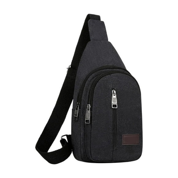 Black Men'S Canvas Chest Bag Crossbody Messenger Shoulder Bag For Outdoor Hiking Travel Sports With Multiple Pockets Adjustable Strap Large Capacity Durable 11.81X6.69X1.97 Inches