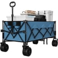 thumbnail image 3 of Garvee Chariots Pliables Extra Longs, 54 x 29 x 42 Pouces, Roues Tout-Terrain, Porte-Gobelets, Bleu, 3 of 8