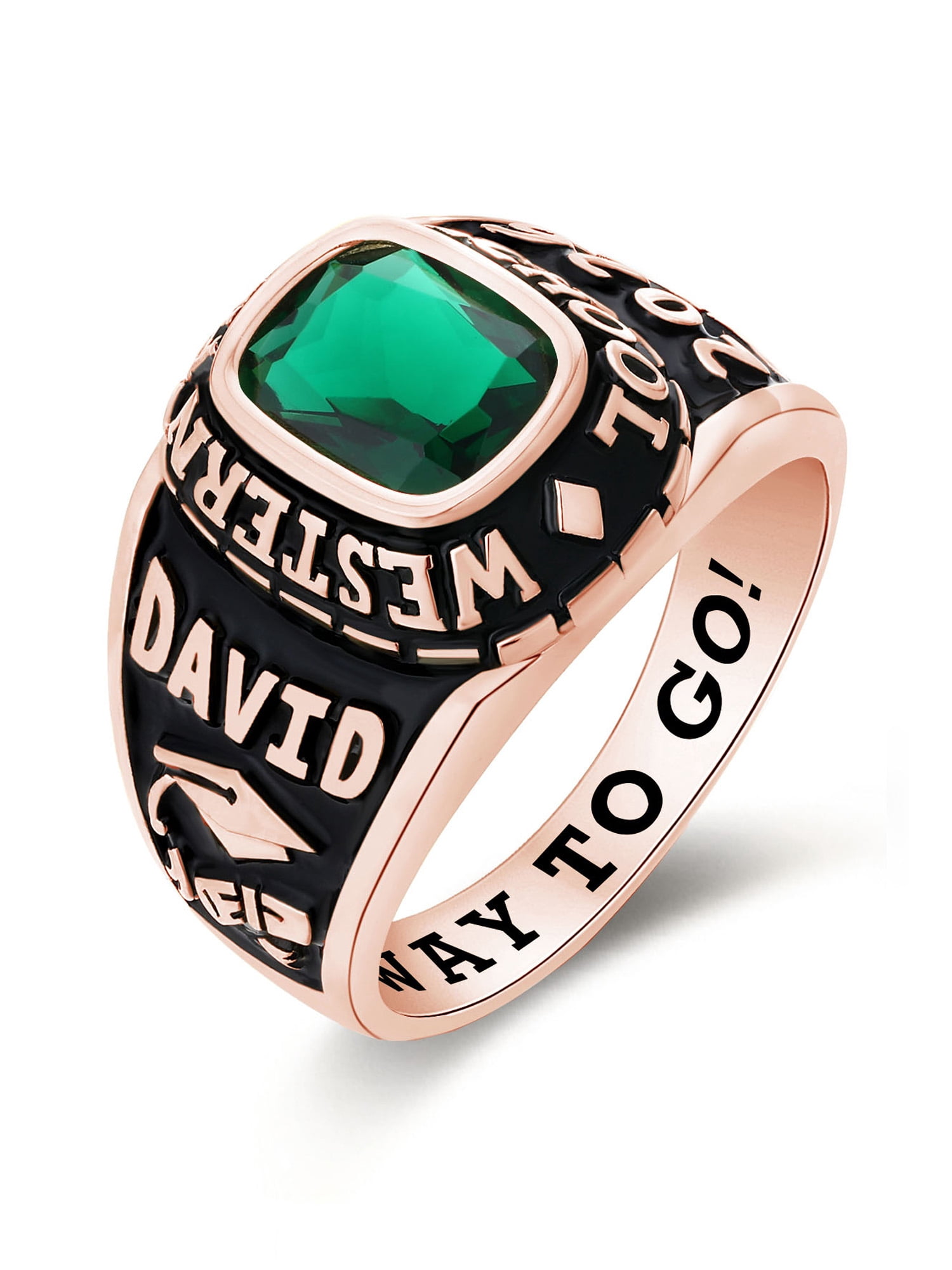 Mementos USA Custom Large Men's Class Rings Sterling Silver for High School and College-Rose Gold