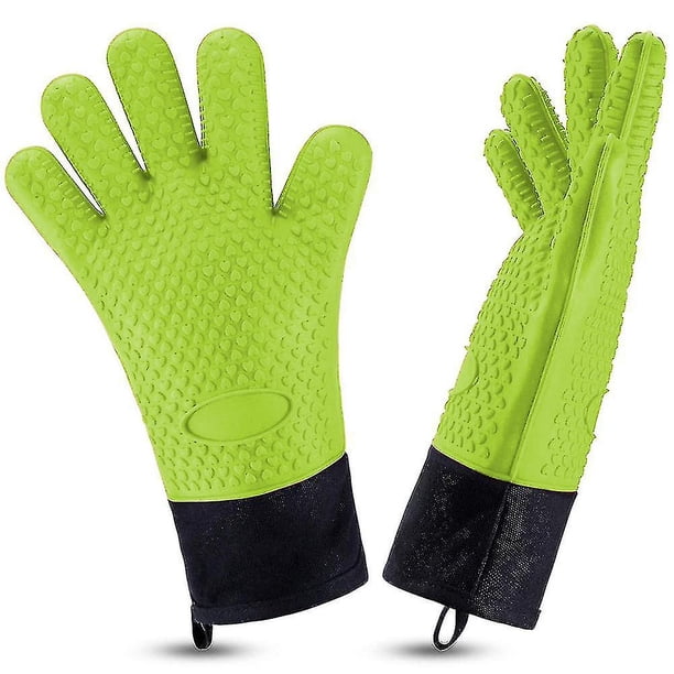 1 par de guantes de cocina resistentes al calor, guantes de silicona para barbacoa, guantes para horno de cocina, color verde