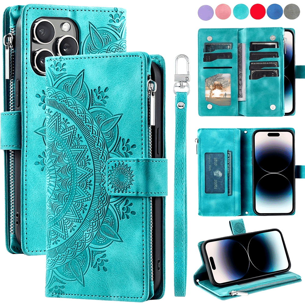 Extended Lanyard Faux Leather Phone Case for Various for iphone Models Including 17, Air, 16, 16E, 15, 14, 13, 12, 11 Pro Max, Plus, X, XS, XR Featuring a Zipper Wallet And Cardholder.