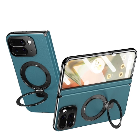 FLURIKA Magnetic Stand for Google Pixel 10 Pro Fold Case with Ring Holder & Hinge Protection, Built in Screen Protector Vegan Leather Full Body Shockproof Cover, Green