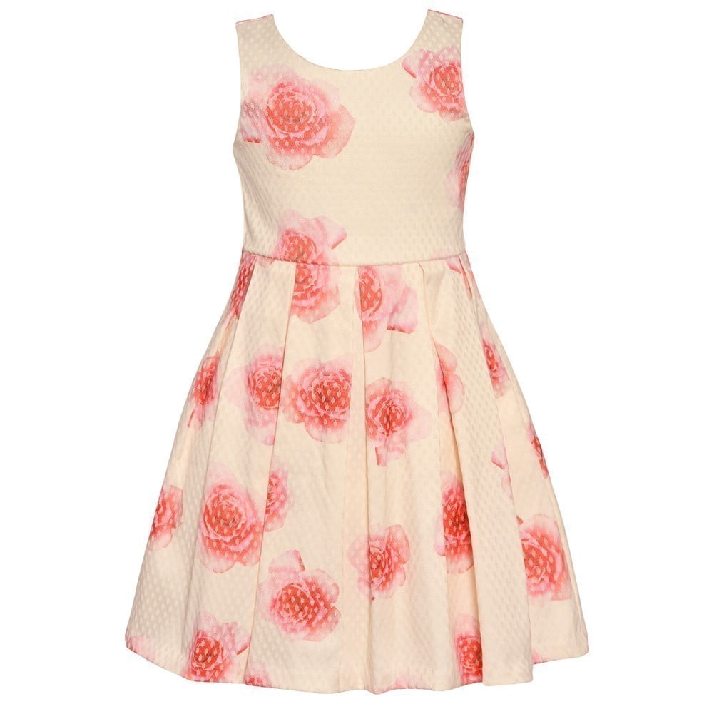 Girls Ivory Rose Print Bow Knee-Length 