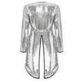 thumbnail image 4 of TiaoBug Woman's Magician Costume Tailcoat Tuxedo Jacket Sequins Long Sleeve Coat Circus Blazer Silver L, 4 of 6