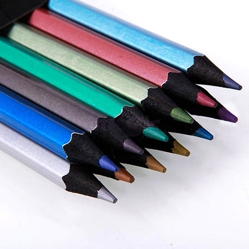 D-GROEE 12x Metallic Colored Pencils Black Wood Drawing Pencils Assorted  Colors Wooden Sketching Pencil Set Premium Non-toxic Colored Pencils for  Kids Artists Beginner Coloring Book Art Craft 