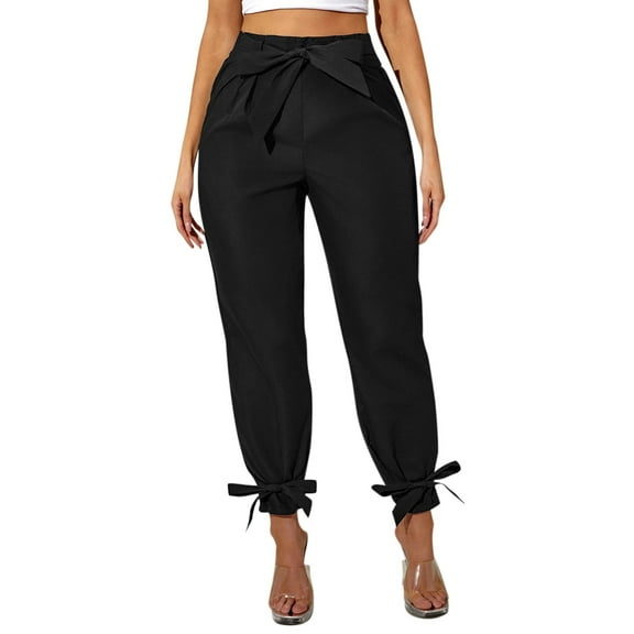 Women's High Waist Wide Leg Casual Pants With Bow Detail Casual Capris