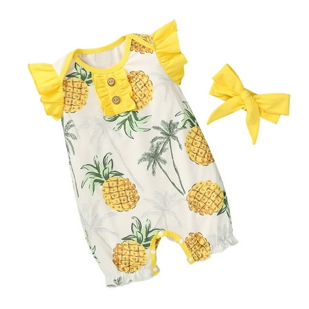 

Fruit Printed Romper+Headband Ruffle Girls Baby Sets Jumpsuit Girls Romper&Jumpsuit