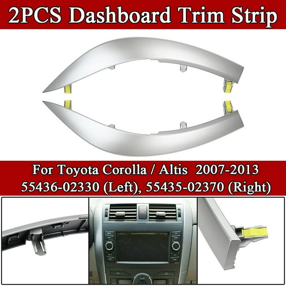 ALLTIMES Car Center Dash A/C Outlet Air Vent Panel Trim Strip for Toyota Corolla 2009-2013, 55436-02330 (Left), 55435-02370 (Right), Chrome Grey ABS