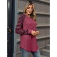thumbnail image 2 of Women'S Stripe Tunic Tops Casual Long Sleeve Shirts Round Neck Pullover Wine Red L, 2 of 7