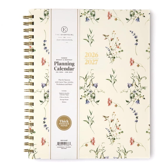 Blue Sky The Everygirl 2026-2027 Weekly and Monthly Academic Year Planner Calendar, July 2026 - June 2027, 8.5" x 11", Flexible Cover, Wirebound, Laminated Tabs, Storage Pocket, Stickers, Marisa