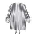 thumbnail image 4 of Tmtolofot Colorful Striped Shirts For Women 3/4 Sleeves Front Tie Tunic Blouse Female Stripes Modern Style Top Women's Casual V-Neck Tops Lightweight Comfy Pull-On Shirts,1_Gray,XX-Large, 4 of 7