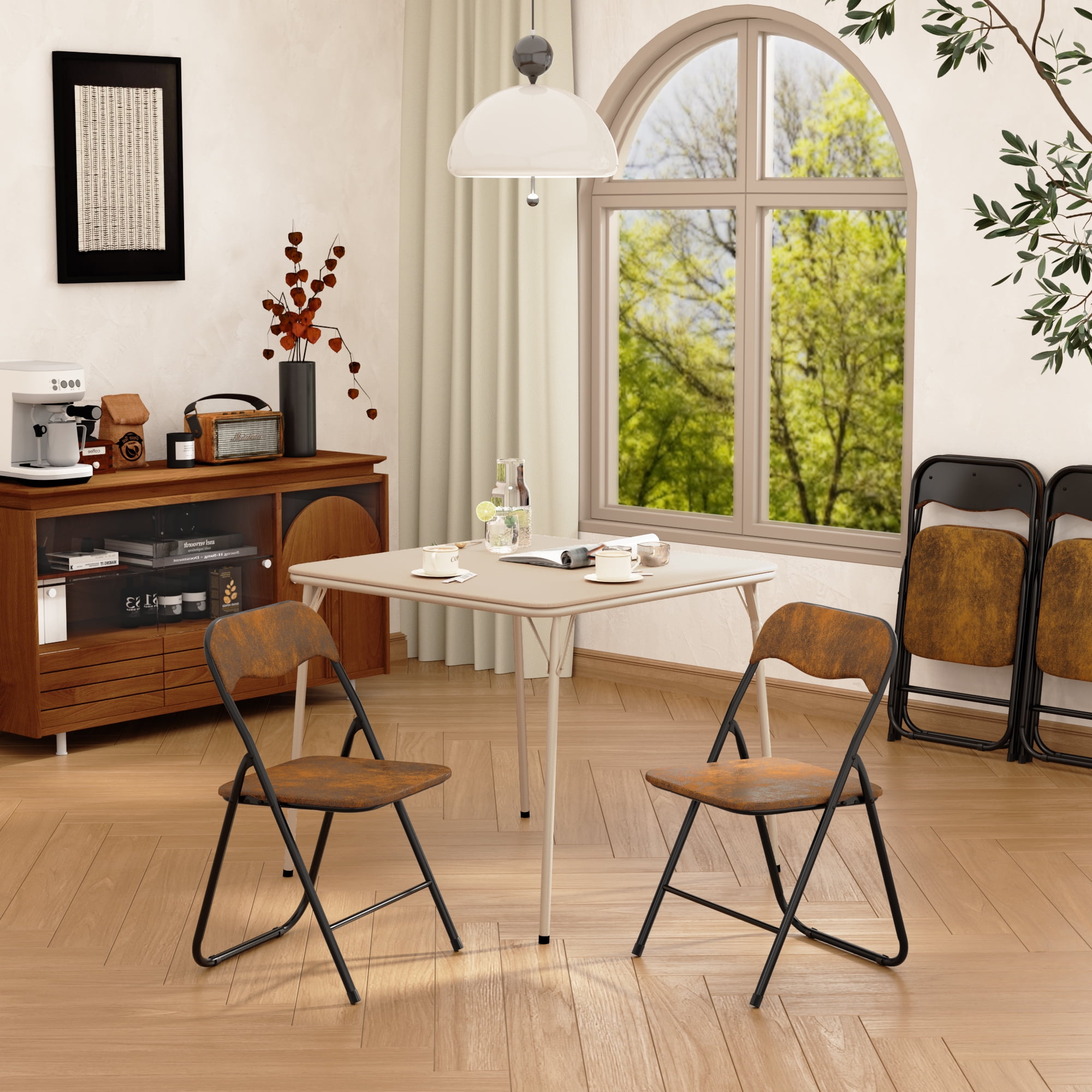 Homy Casa Folding Card Table, 34 Inch with Padded Tabletop, Portable for Party Picnics and Games, Camel