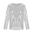 thumbnail image 4 of UACY Girls Sequins Shirt Long Sleeve Crew Neck Plain Sparkle Tops Kids Toddler School Casual Soft T Shirt Pullover Clothes (White, 14-15 Years), 4 of 5