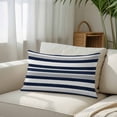 thumbnail image 3 of Navy Blue White Striped Throw Pillow Cover, Pillowcase Protectors with Zipper, Breathable Decorative Lumbar Pillow Case Cover, Grey Farmhouse Stripe Abstract Art Pillow Shams for Couch Sofa 16x24Inch, 3 of 8